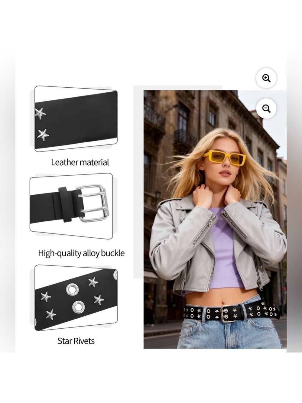 Black Leather Grommet Star Studded Belt Unisex